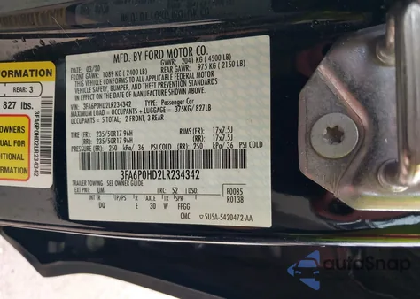 2020 Ford Fusion Se z USA, uszkodzony, nr VIN 3FA6P0HD2LR234342